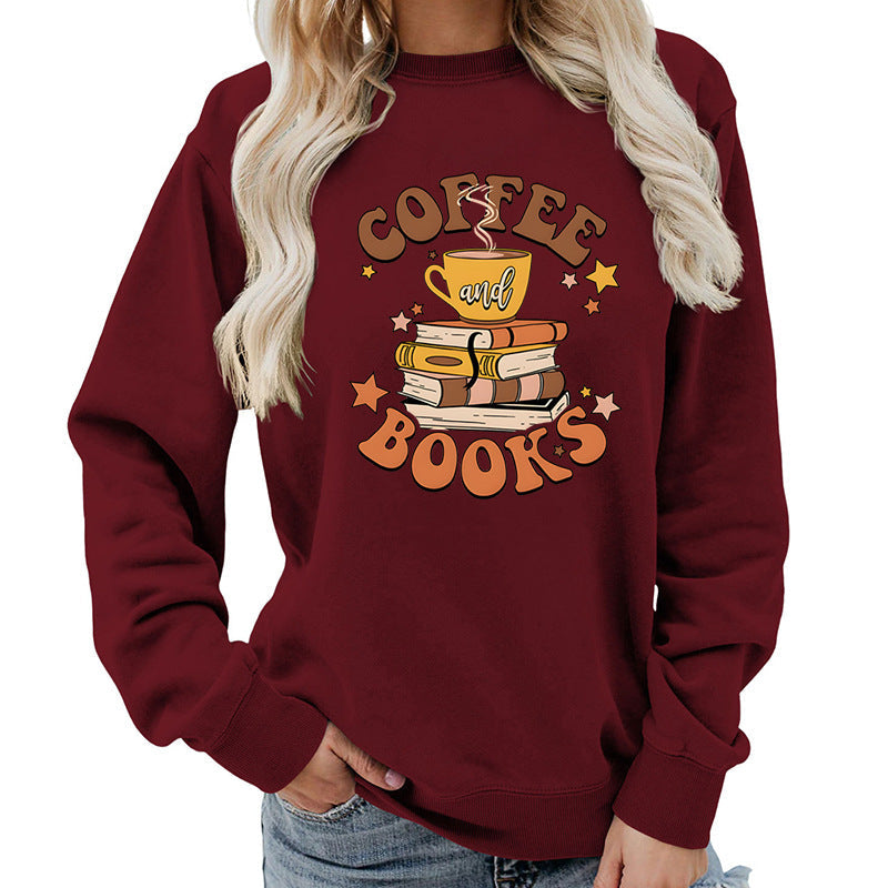 Damen Sweatshirt mit kreativem Kaffeebuch-Design