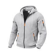 Herren nan technische Zip-Hoodiejacke mit wasserabweisenden Reißverschlusstaschen, Kapuze und verstärkten Ärmelpaspeln Drune