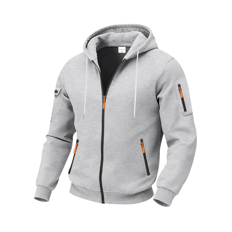 Herren nan technische Zip-Hoodiejacke mit wasserabweisenden Reißverschlusstaschen, Kapuze und verstärkten Ärmelpaspeln Drune