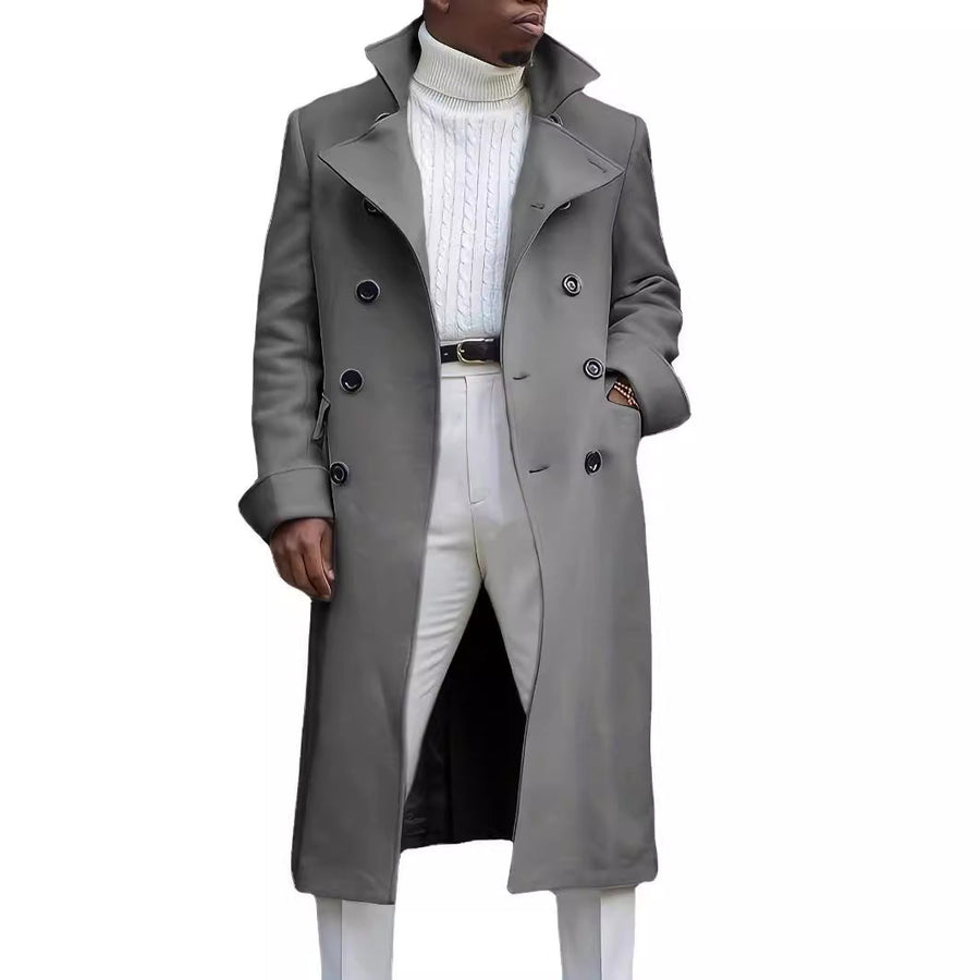 Herren eleganter Langmantel mit doppelter Knopfleiste und modernem Schnitt Aliams