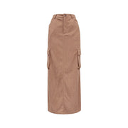 Damen Cargo-Midi-Rock mit seitlichen Taschen und elastischem Taillenzug