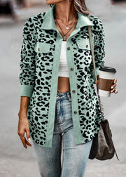 Damen Trendige Kordjacke mit Leo-Print und Brusttaschen