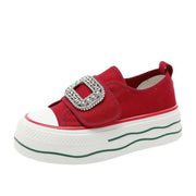 Damen Sneakers mit funkelndem Schnallen-Design und hoher Plattform