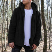 Herren kuschelige Fleecejacke mit praktischer Kapuze und Knopfverschluss Aliams