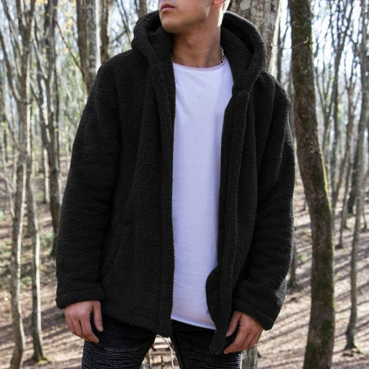 Herren kuschelige Fleecejacke mit praktischer Kapuze und Knopfverschluss Aliams