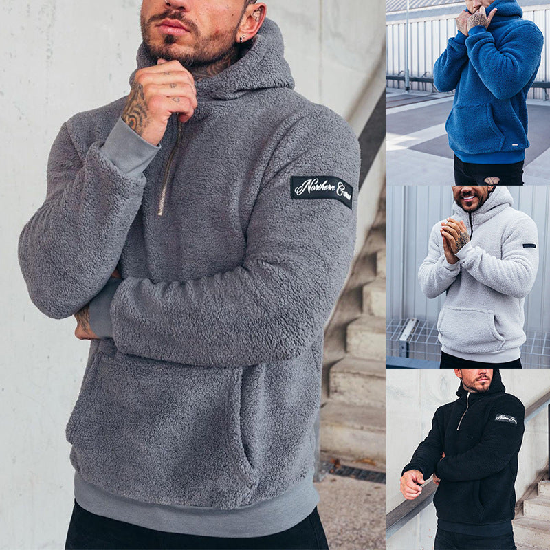 Herren kuscheliger Fleece-Pullover mit praktischem Kängurutasche Aliams