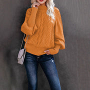 Damen Grobstrickpullover mit Stehkragen und Ballonärmeln