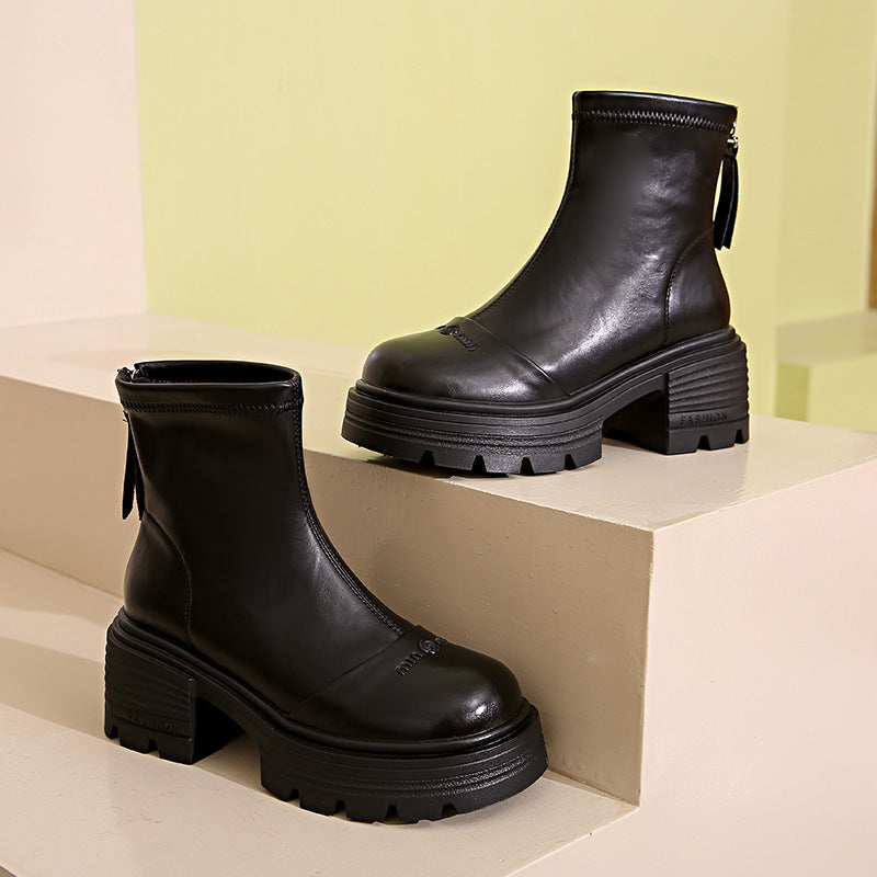 Damen Stiefeletten mit robustem Blockabsatz und modernem Reißverschluss
