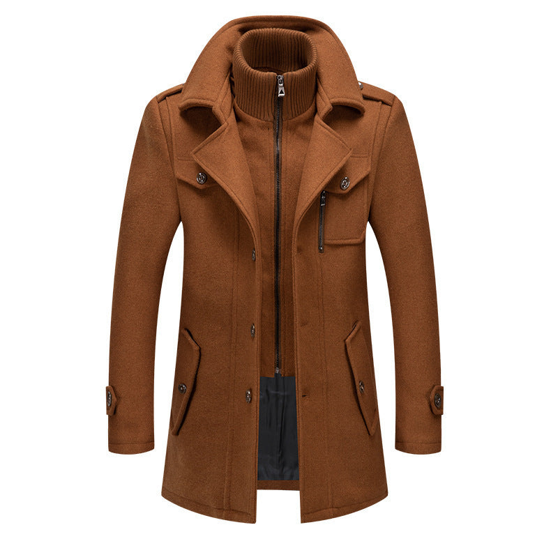 Herren eleganter Wollmantel mit abnehmbarer Kapuze Aliams