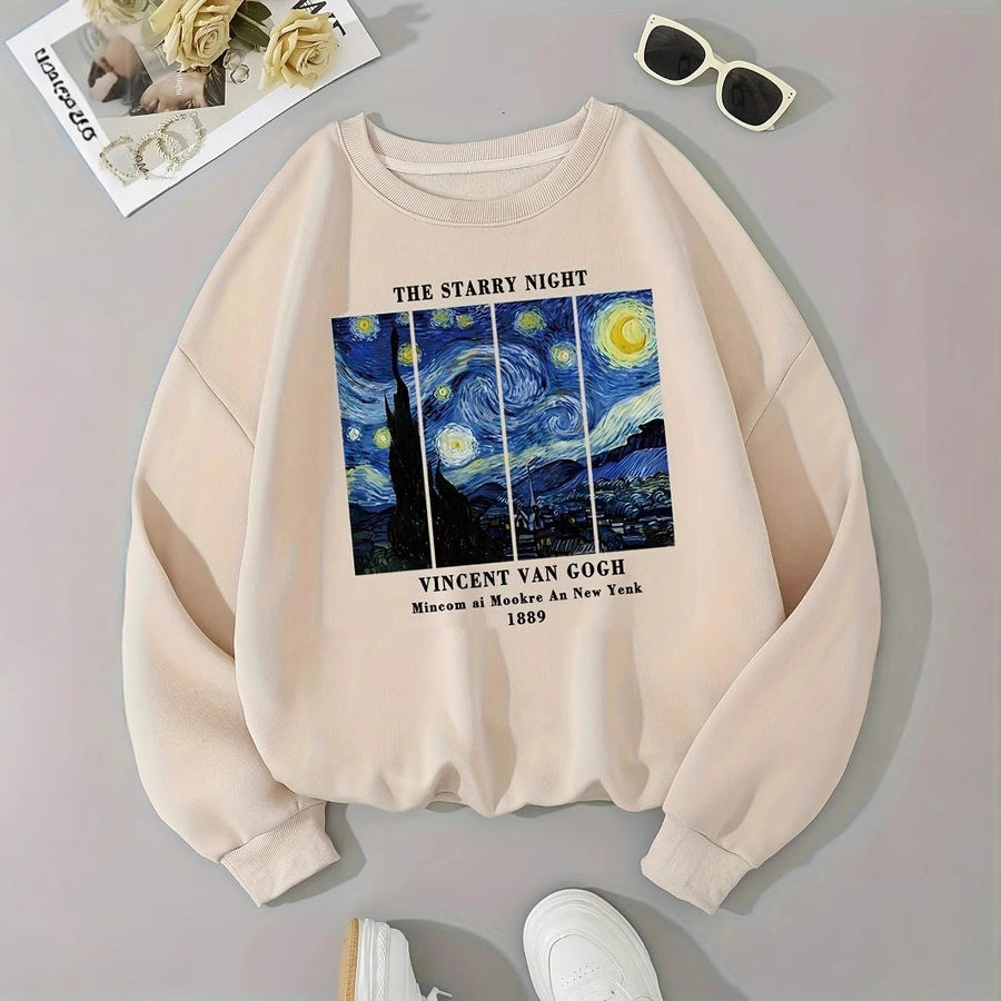 Damen Sweatshirt mit künstlerischem Van Gogh Motiv und modernem Druck