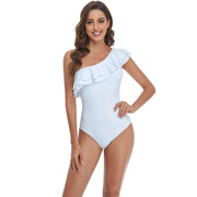 Damen Einteiler Badeanzug mit asymmetrischem Rüschendesign Drune