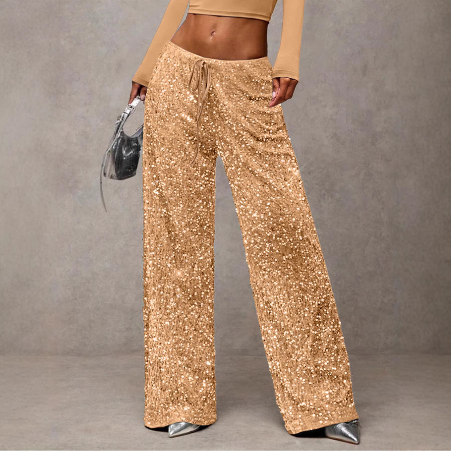 Damen extravagante Palazzohose mit Paillettenbesatz