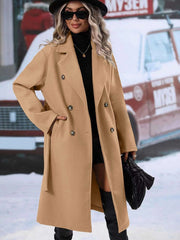 Damen eleganter Oversized-Mantel mit doppelter Knopfleiste und schickem Gürtel