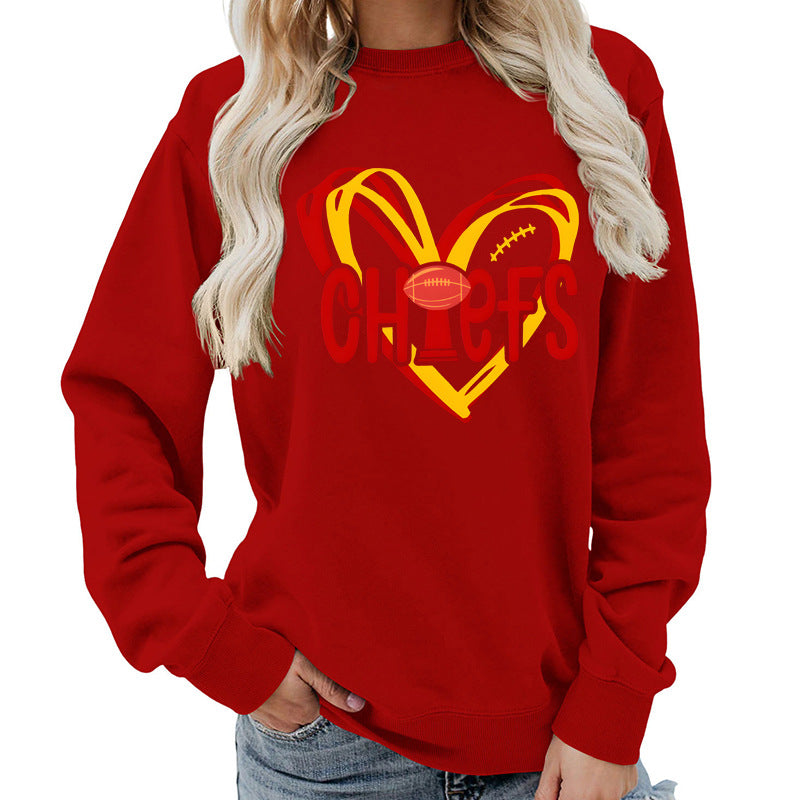 Damen Sweatshirt mit Herzmotiv und kreativen Sportgrafiken