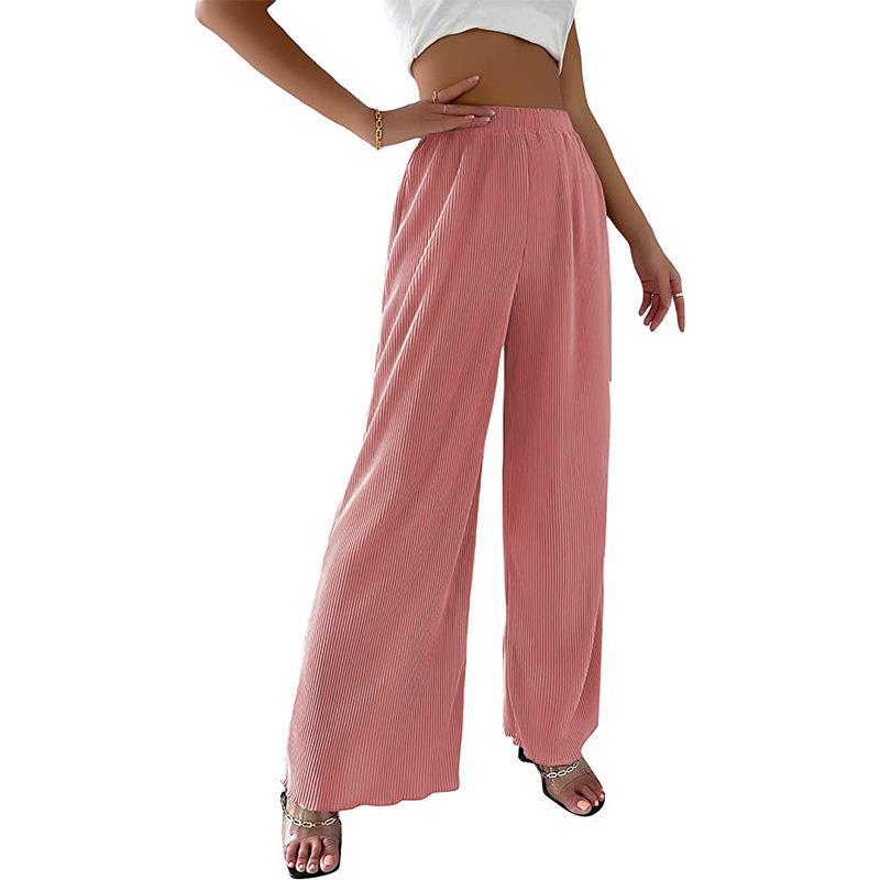 Damen elegante Plissee-Hose mit weitem Bein und elastischem Bund Heidi-Mode