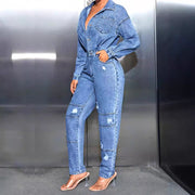 Damen Jeansoverall mit tailliertem Schnitt und modischen Destroyed-Details