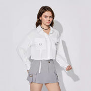 Damen cropped Hemdbluse mit praktischen Taschen und modernen Details