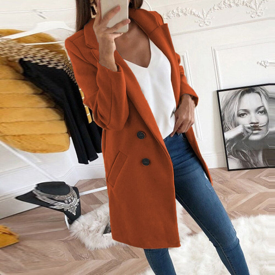 Damen eleganter und warmer Longblazer mit doppelter Knopfleiste