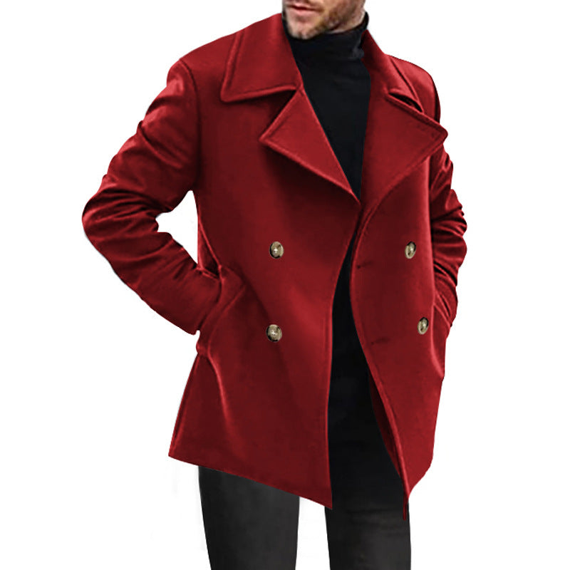 Herren eleganter Doppelreiher-Mantel mit hochwertiger Wolloberfläche Aliams