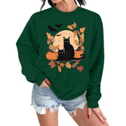 Damen Sweatshirt mit herbstlichem Katzen- und Kürbisdesign