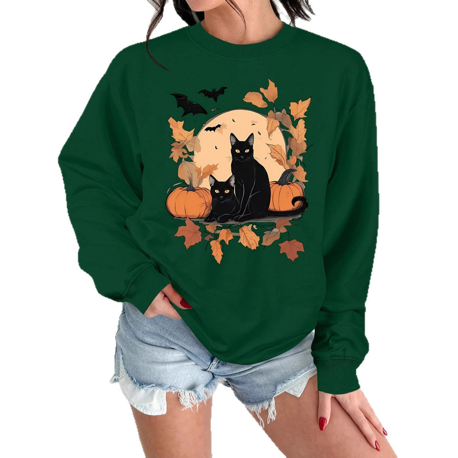 Damen Sweatshirt mit herbstlichem Katzen- und Kürbisdesign