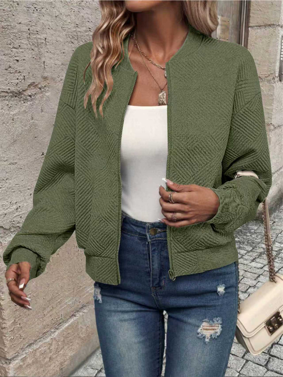 Damen modische Sweatjacke mit strukturiertem Design und Reißverschluss