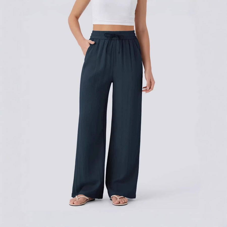 Damen weite Palazzo-Hose mit elastischem Bund und praktischen Taschen