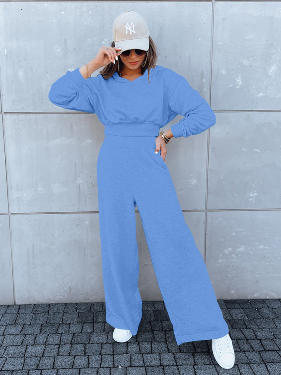 Damen lässiger Jumpsuit mit weitem Bein und praktischer Kapuze