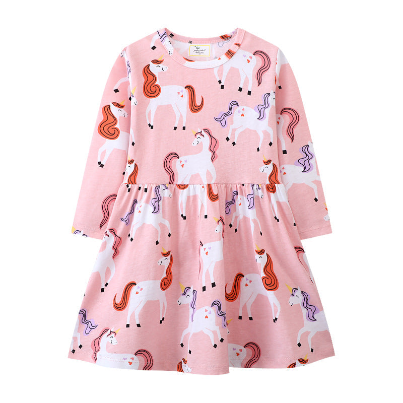 Mädchen Langarmkleid mit fröhlichem Einhorn-Design Drune