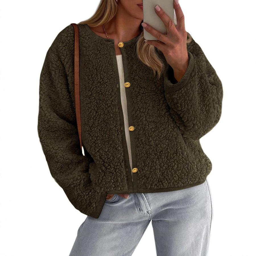 Damen Kuschelige Fleecejacke mit Knopfdetail und Oversized-Schnitt