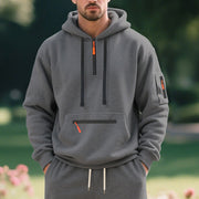 Herren nan technischer Freizeit-Hoodie mit kurzem mittigem Reißverschluss, Reißverschluss-Kängurutasche und Ärmeltasche Drune