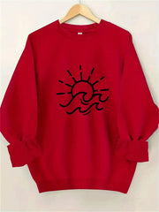 Damen Sweatshirt mit kreativem Sonnen- und Wellenmotiv