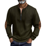 Herren eleganter Pullover mit Stehkragen und modischen Ledereinsätzen Aliams