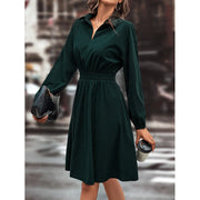 Damen elegantes Midi-Kleid mit Taillengummi und Puffärmeln