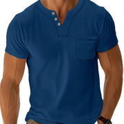 Herren Freizeit T-Shirt mit modernem Henley-Ausschnitt und praktischer Brusttasche Heidi-Mode