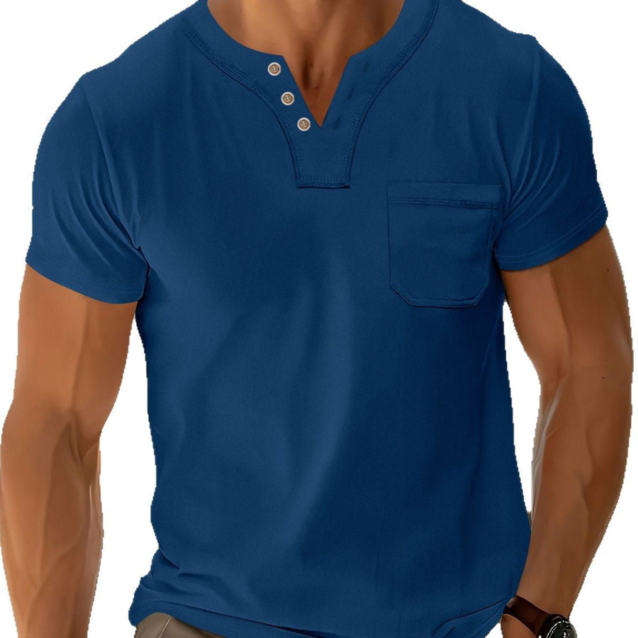 Herren Freizeit T-Shirt mit modernem Henley-Ausschnitt und praktischer Brusttasche Heidi-Mode