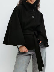 Damen stylische Umhangjacke mit hohem Kragen und Gürtel