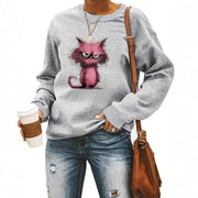 Damen Sweatshirt mit kreativem Katzenmotiv