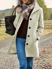 Damen elegante Wollmantel mit modernem Kragen und praktischen Taschen