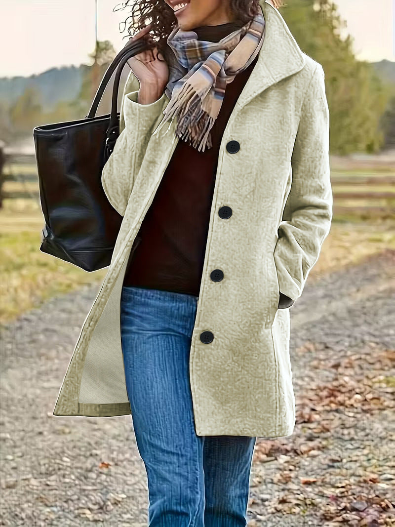 Damen elegante Wollmantel mit modernem Kragen und praktischen Taschen