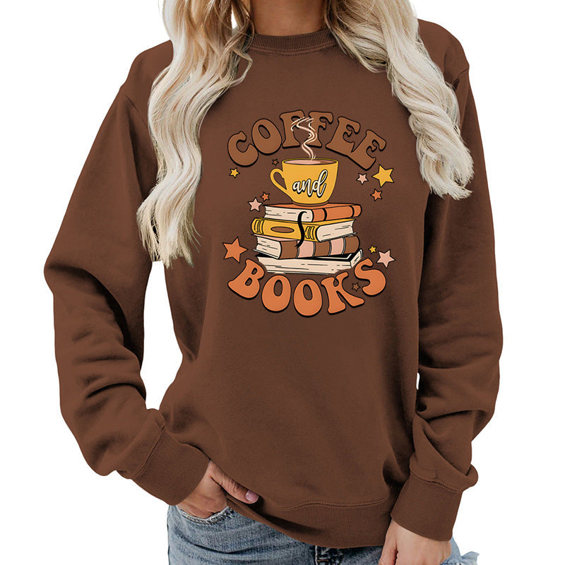 Damen Sweatshirt mit kreativem Kaffeebuch-Design