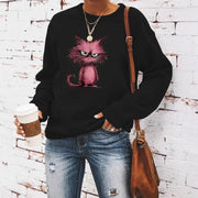Damen Sweatshirt mit kreativem Katzenmotiv