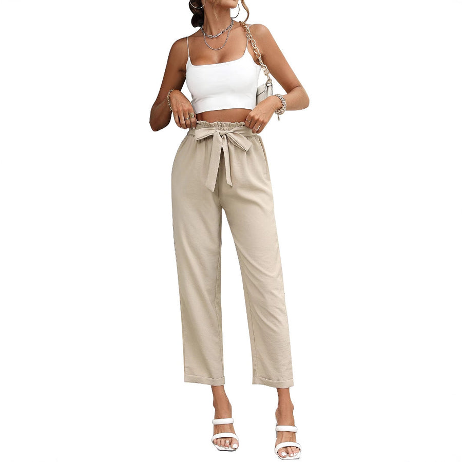 Damen elegante Locker sitzende Hose mit Taillenbindung