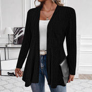 Damen lange Strickjacke mit modernem Rippdesign und Taillierung