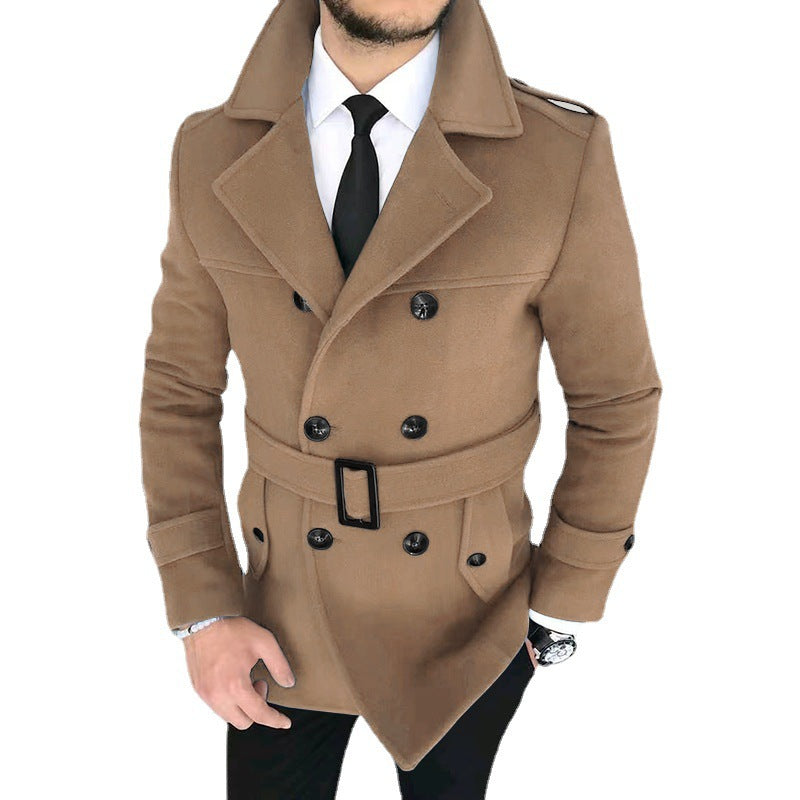 Herren eleganter Melton-Mantel mit stilvollem Gürtel Aliams