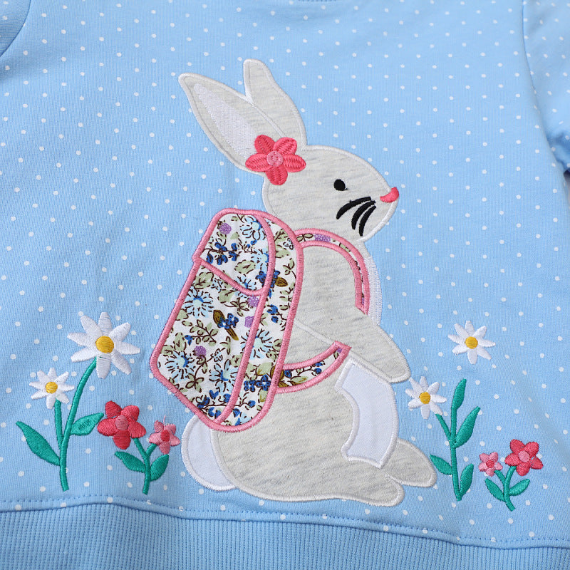 Mädchen Sweatshirt mit niedlichem Hasen- und Blumenmotiv Drune