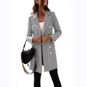 Damen eleganter Wollmantel mit doppelter Knopfleiste und breitem Revers