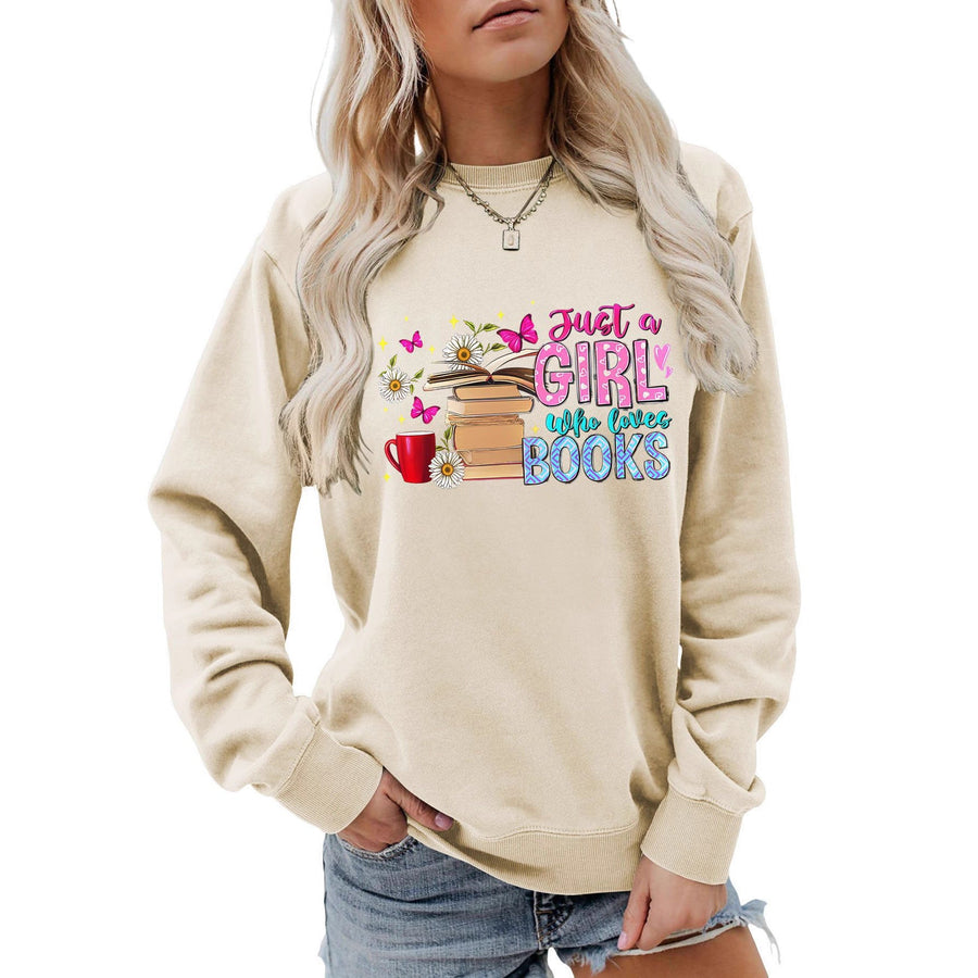 Damen Sweatshirt mit auffälligem Buchmotiv und lässiger Passform