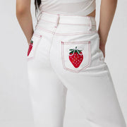 Damen elegante Jeans mit fruchtigen Stickereien