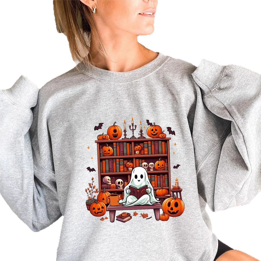 Damen Sweatshirt mit herbstlichem Gruselmotiv und lässigen Puffärmeln
